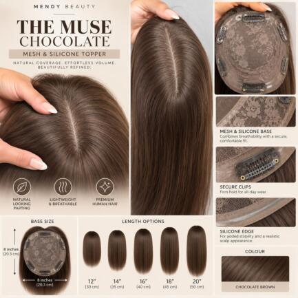 The Muse Chocolate | 8×8” Mesh & Silicone Hair Topper