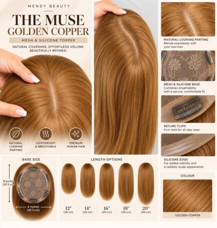 The Muse Golden Copper – Human Hair Topper | Mesh & Silicone Base