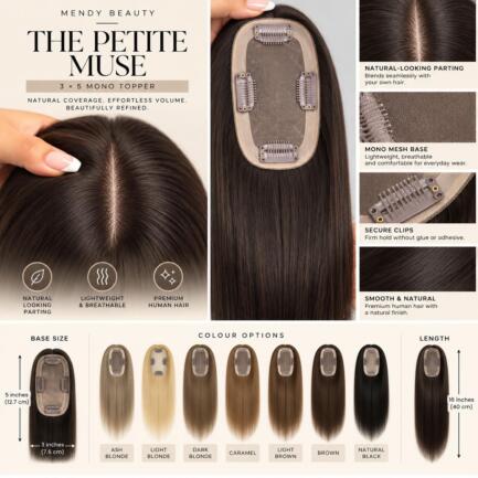 The Petite Muse – Human Hair Mono Topper | 3×5 Mesh Base
